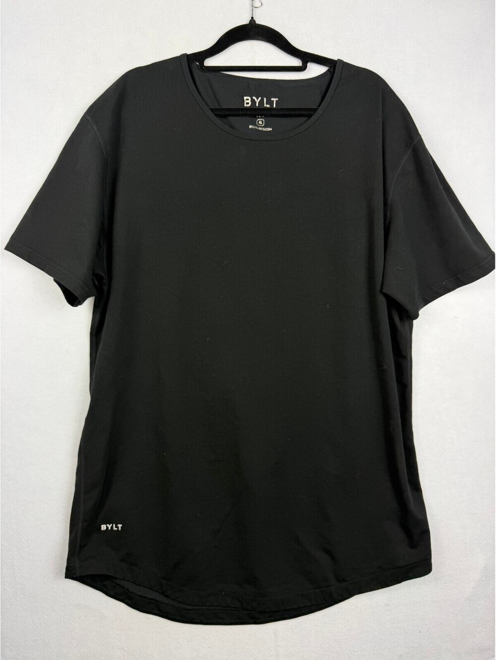 BYLT Mens Shirt Sz XL Black Wide Neck Lux Drop Cut Tee Short Sleeve